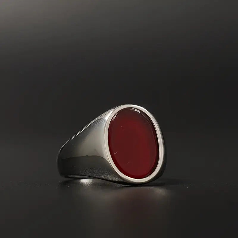 Men's Stainless Signet Ring Featuring Faux Gemstones