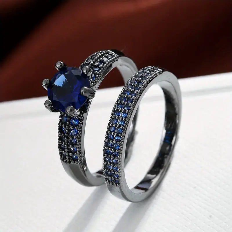 18K Gold Zirconia Eternity Rings Set