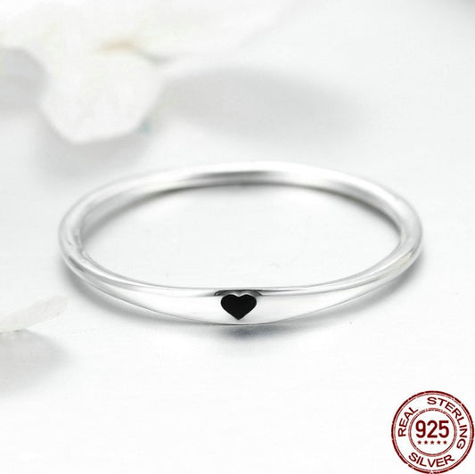 Silver Round Circle Pure Finger Ring Simple Heart Engrave Rings