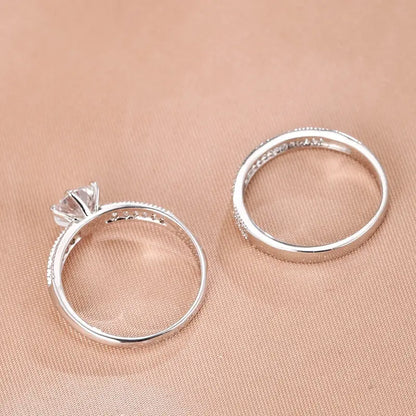 18K Gold Zirconia Eternity Rings Set