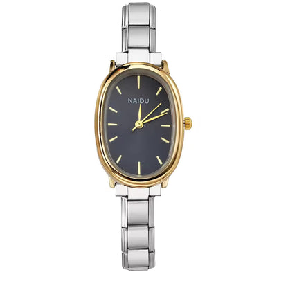 Elegant Oval Quartz Watch Stainless Steel Timepiece