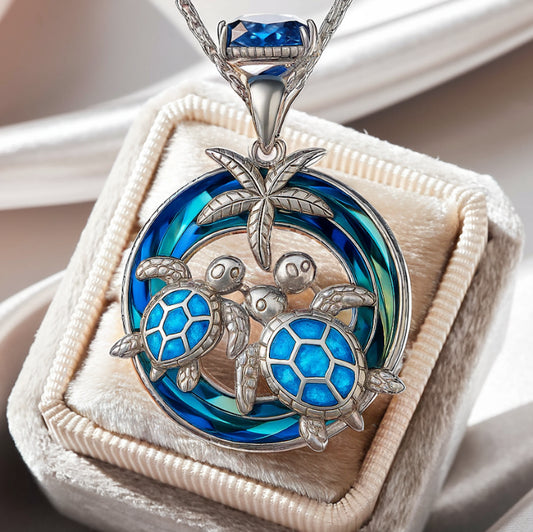 Opal Circle Turtle Palm Necklace
