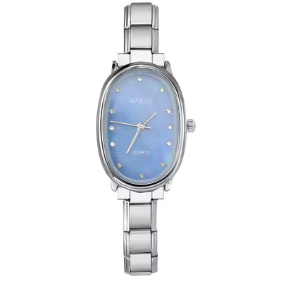 Elegant Oval Quartz Watch Stainless Steel Timepiece