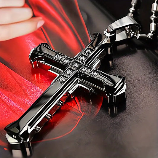 Men's Rhinestone Cross Pendant Necklace