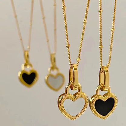 1+1 Offer: Black and White Heart Pendant Necklace in Gold