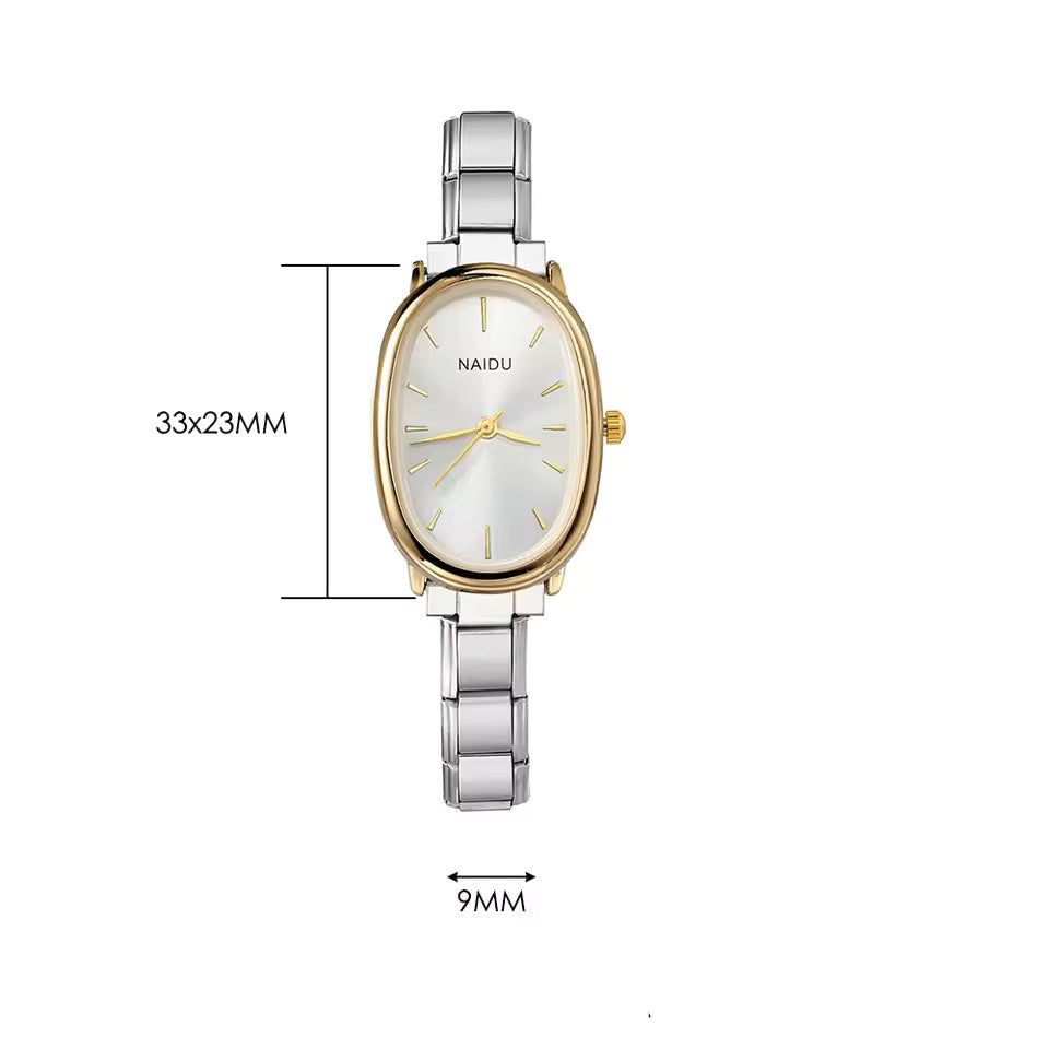 Elegant Oval Quartz Watch Stainless Steel Timepiece