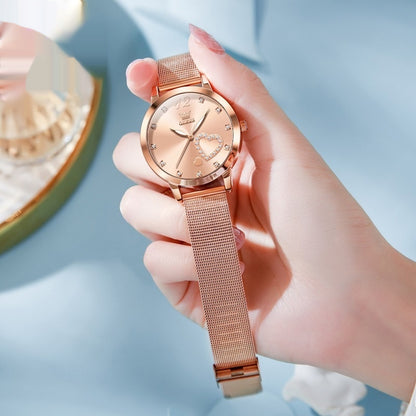 Elegant Personalized Mesh Strap Womens Watch With Rose Dial