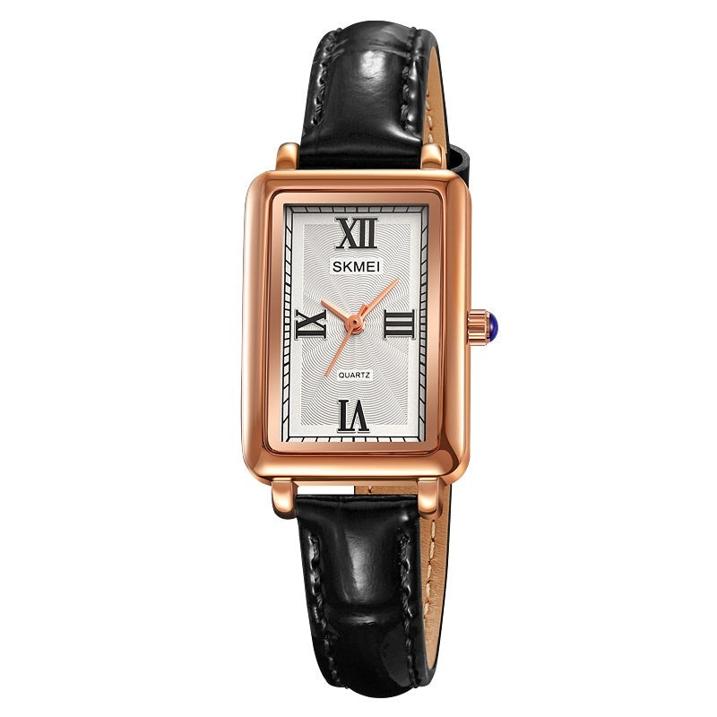 Elegant Rectangular Vintage Womens Quartz Watch Rose Gold