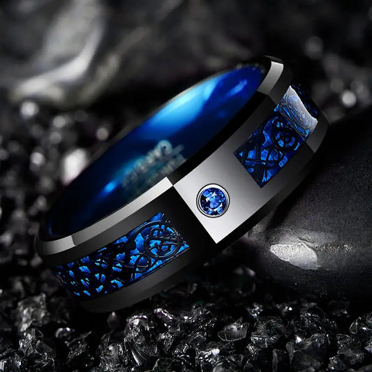 Blue Carbon Fiber Tungsten Ring