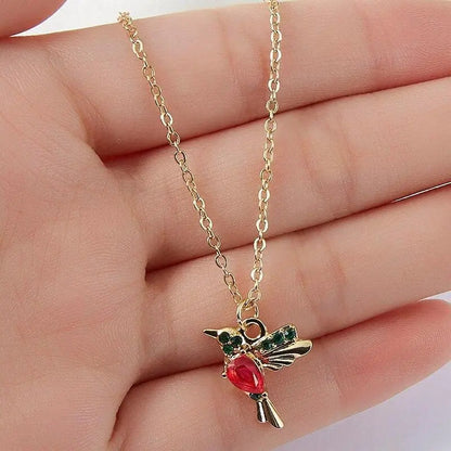 1+1 Offer: Hummingbird Necklace with Enamel and Zirconium Dioxide