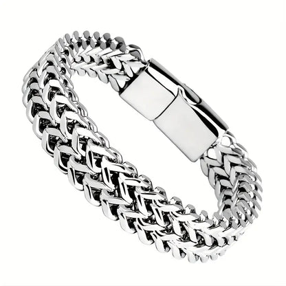 Men's Stainless Steel Braided Chain Magnetic Buckle Bracelet
