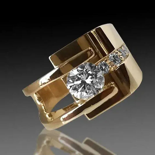 1+1 Offer: Vintage Golden Irregular Zirconia Ring