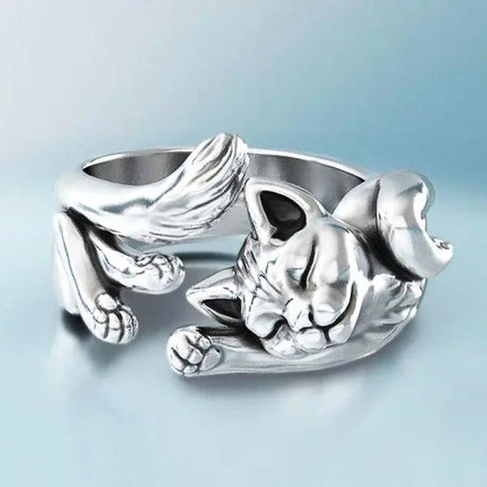 1+1 Offer: Vintage Silver Cat Ring