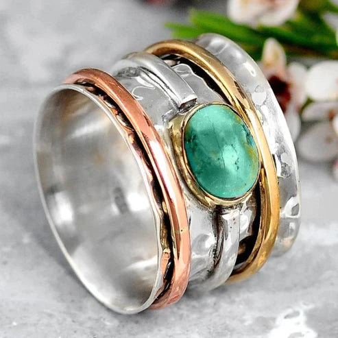 Turquoise Ring in Vintage Gold and Silver