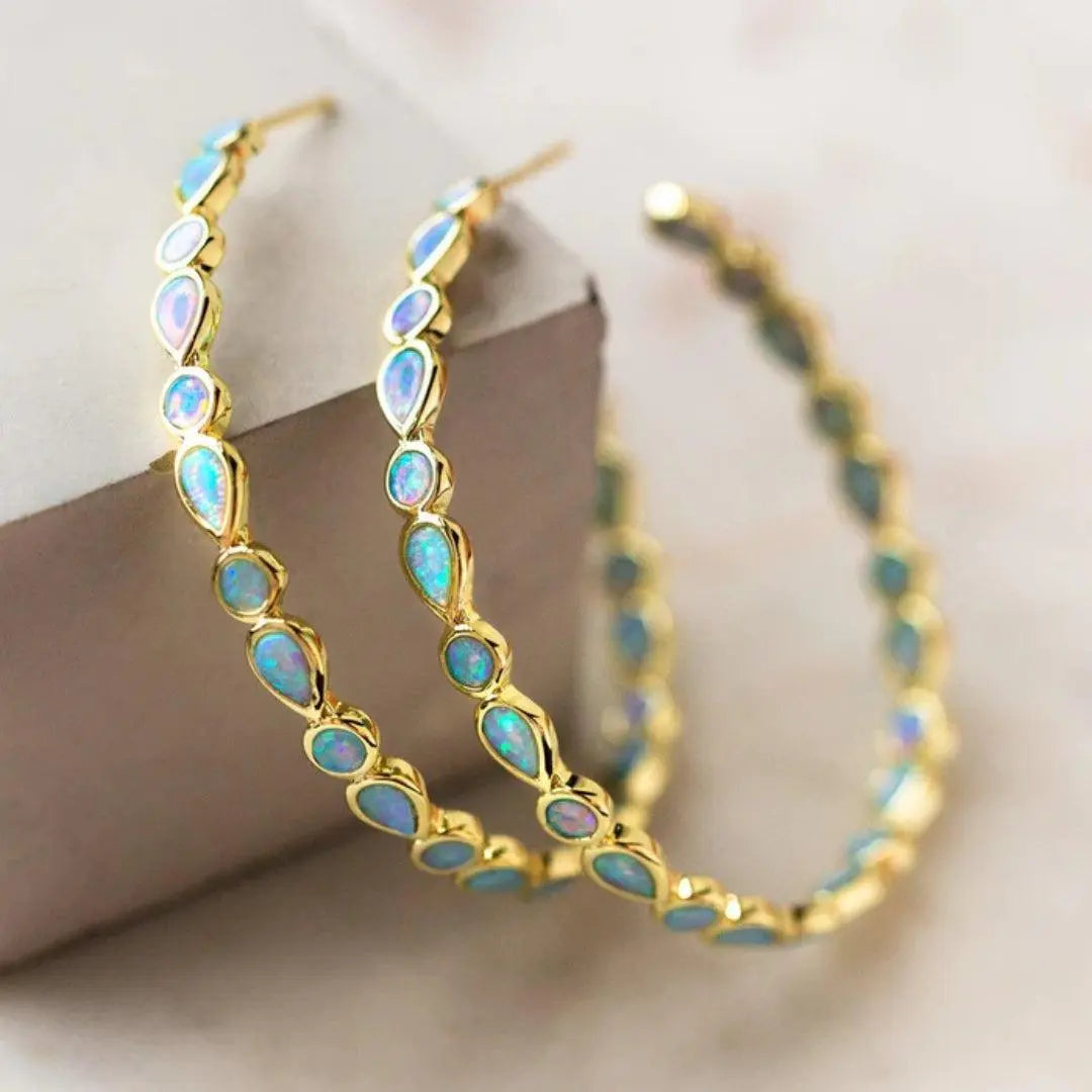 1+1 Offer: Vintage Blue Opal Gold Earrings