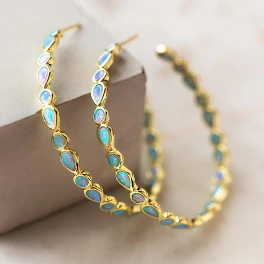 1+1 Offer: Vintage Blue Opal Gold Earrings