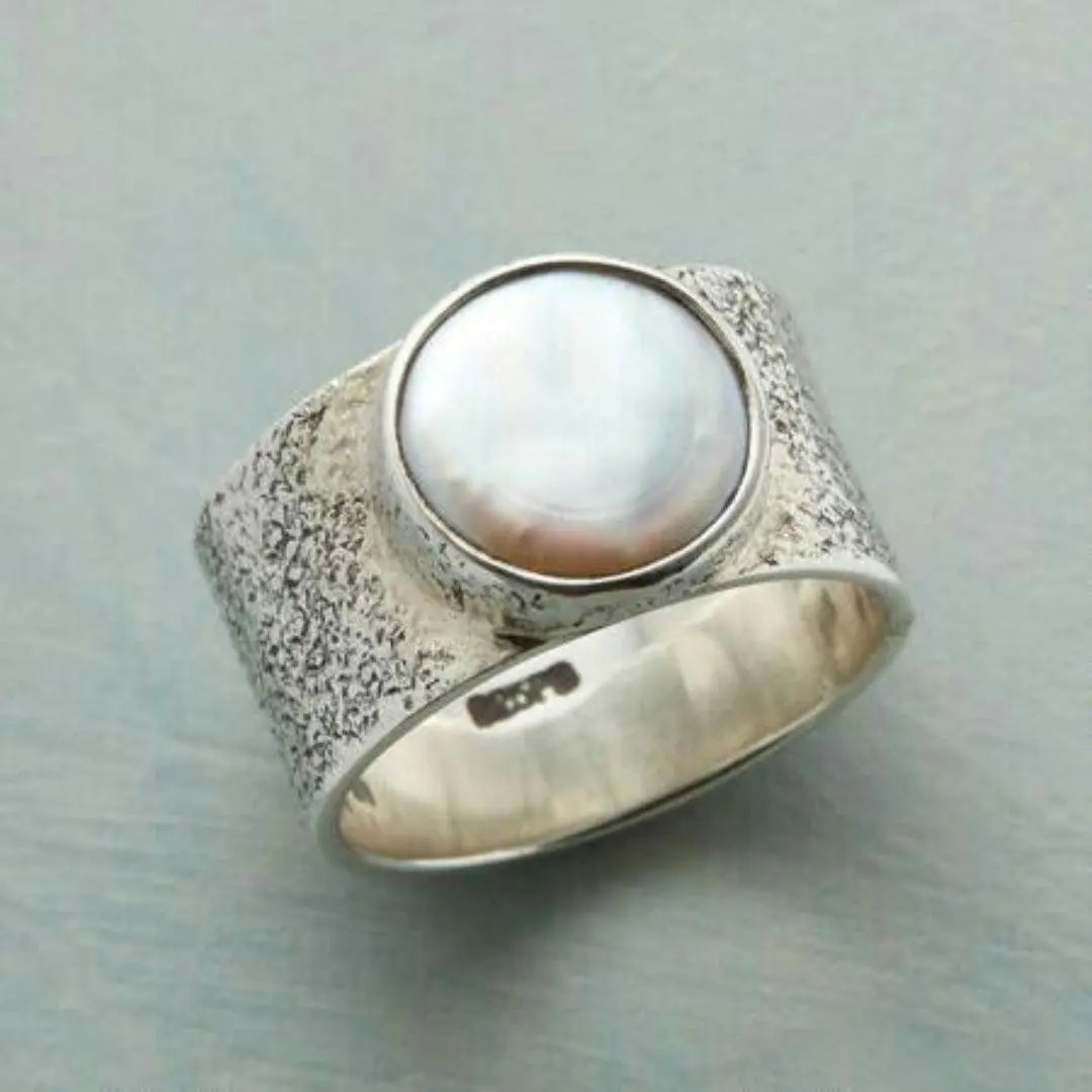 1+1 Offer: Vintage Silver Ring with White Pearl
