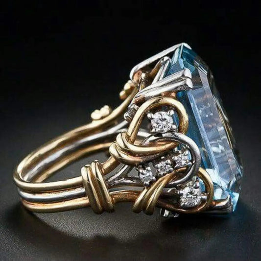 1+1 Offer: Vintage blue zirconia layered gold ring
