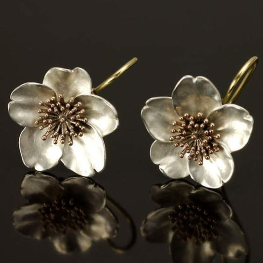 Flower Earrings Made of Silver & Gold