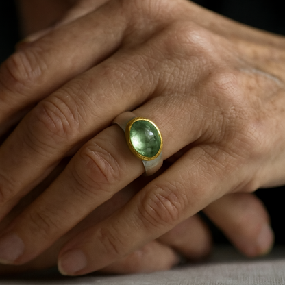 1+1 Offer: Green ring with rounded stone, Vintage