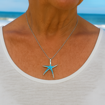 1+1 Offer: Blue Opal and Silver Starfish Necklace