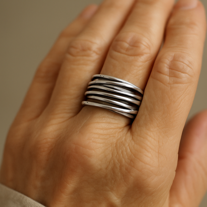 Silver Adjustable Layered Ring