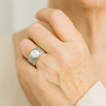 1+1 Offer: Vintage Silver Ring with White Pearl