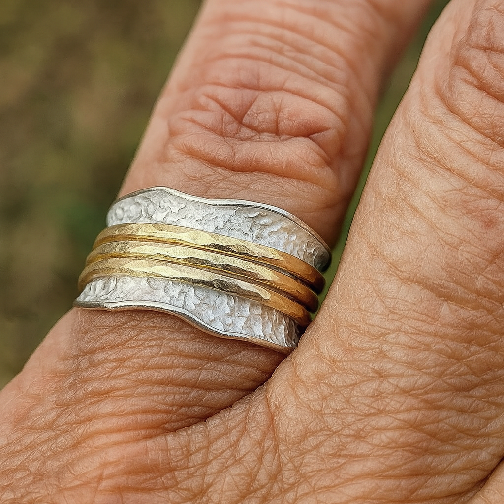 1+1 Offer: Vintage Spinner Thin Gold & Silver Ring