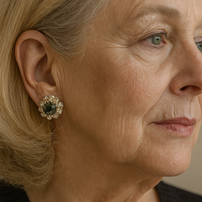 1+1 Offer: Green shiny round vintage earrings