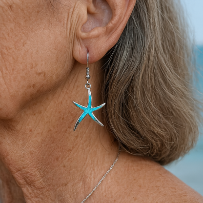1+1 Offer: Starfish earrings made of opal and silver