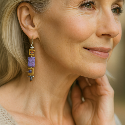 1+1 Offer: Vintage Lila Stein Old Earrings