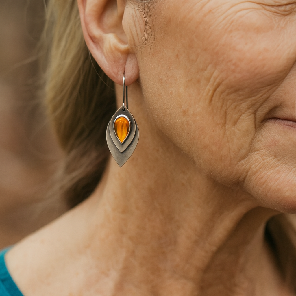 1+1 Offer: Vintage Orange Stein Earrings in Silver