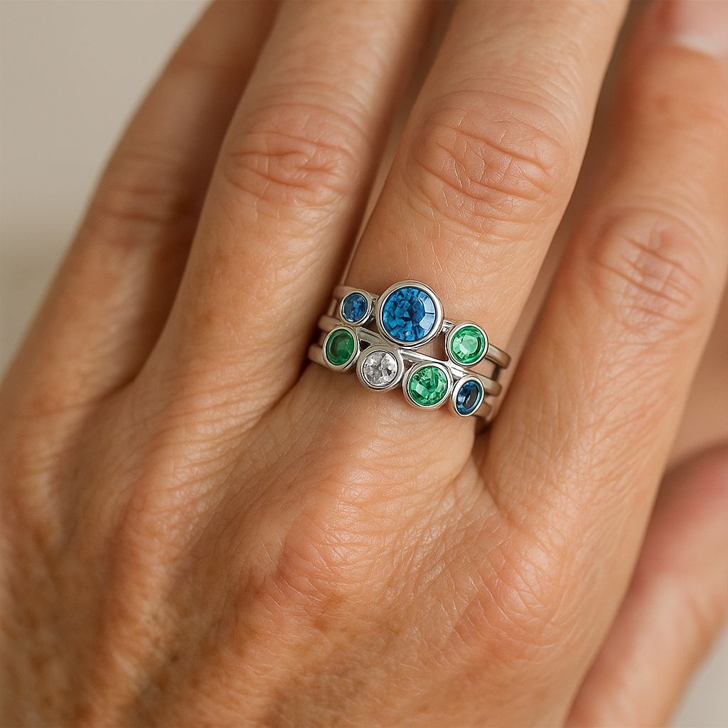 1+1 Offer: Blue ring with vintage crystals