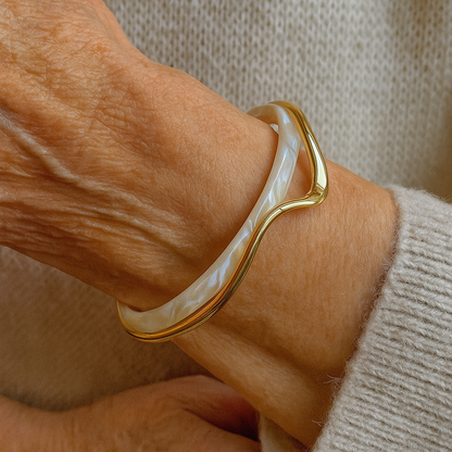 1+1 Offer: Elegant open bracelet made of white enamel and gold