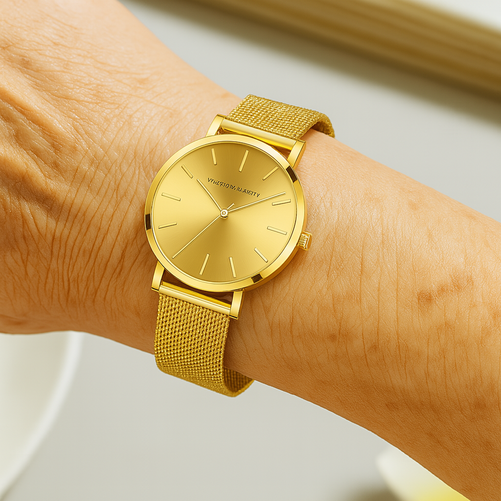 Luxurious Rose Gold Quartz Timepiece Alongside Bracelet