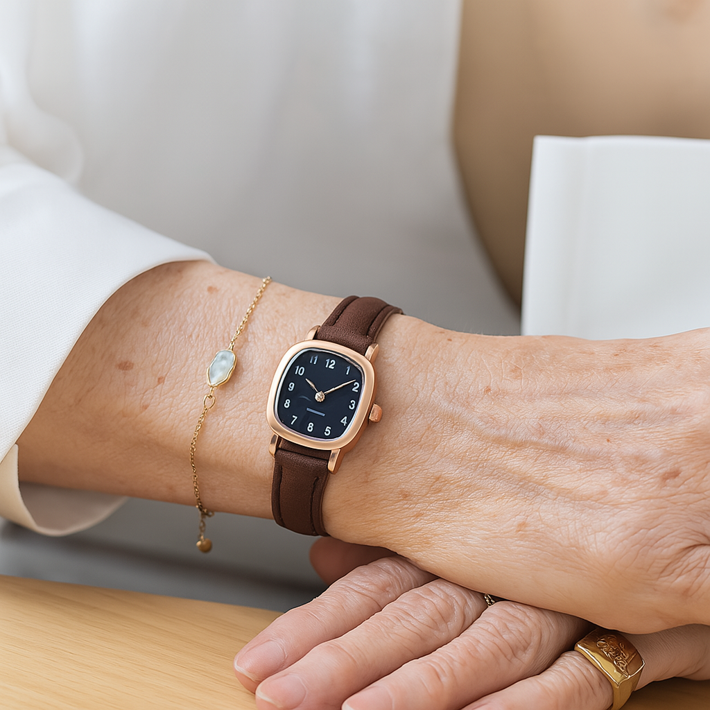 Extravagant Leather Strap Watch With Arabic Numerals