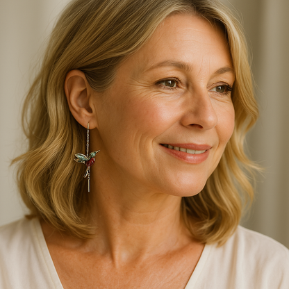 1+1 Offer: Earrings with Hummingbird Enamel and Zirconias