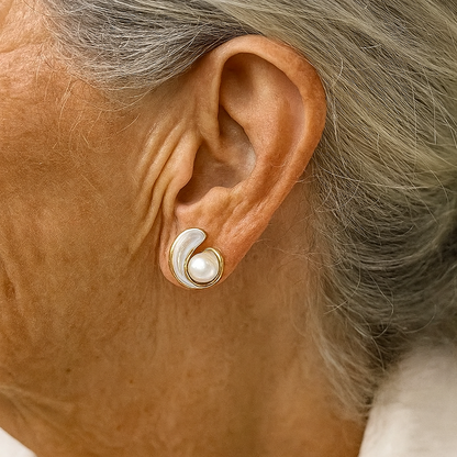 1+1 Offer: Luxurious earrings with white opal and pearl in gold