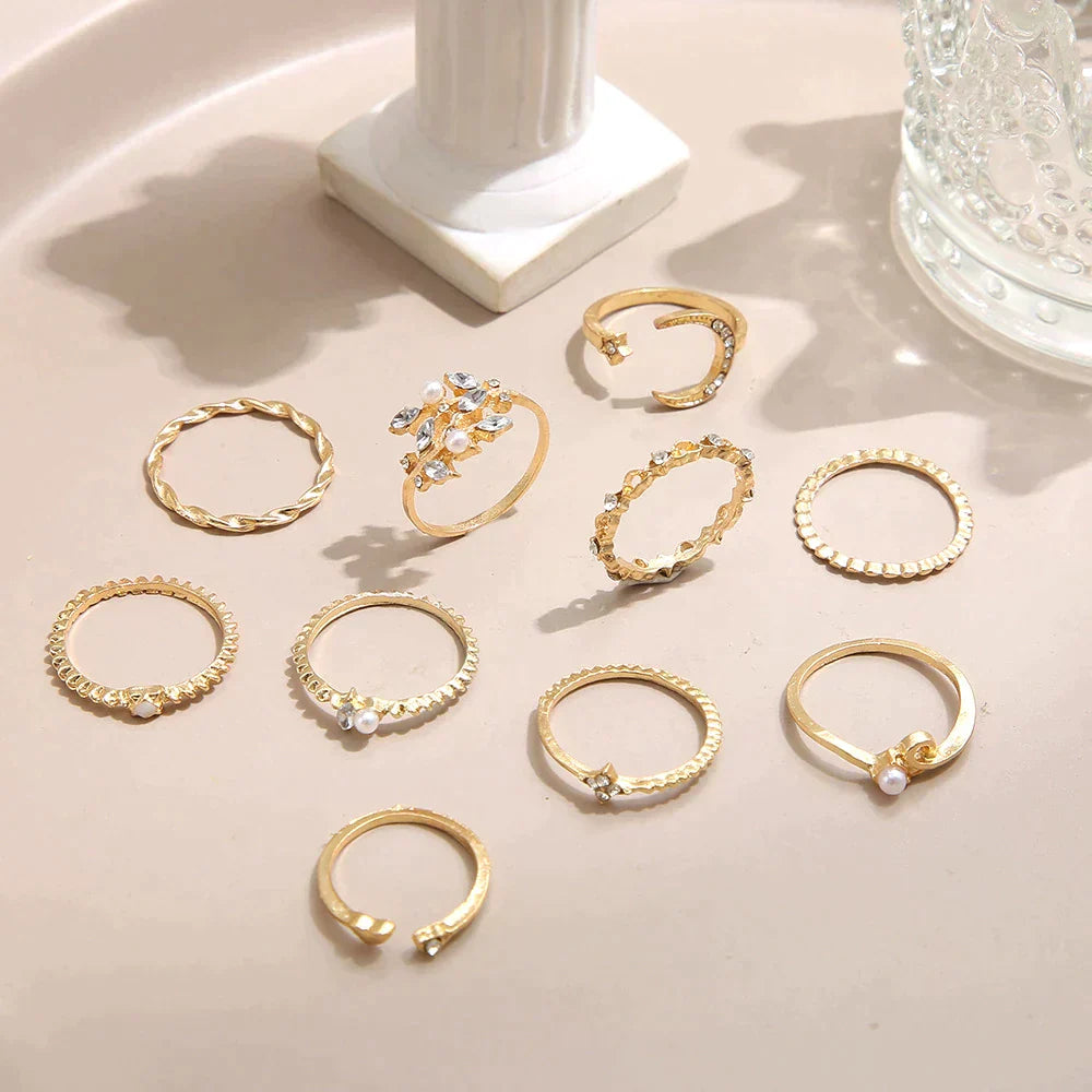 10-Pack Bohemian Silver and Gold Plated Rings