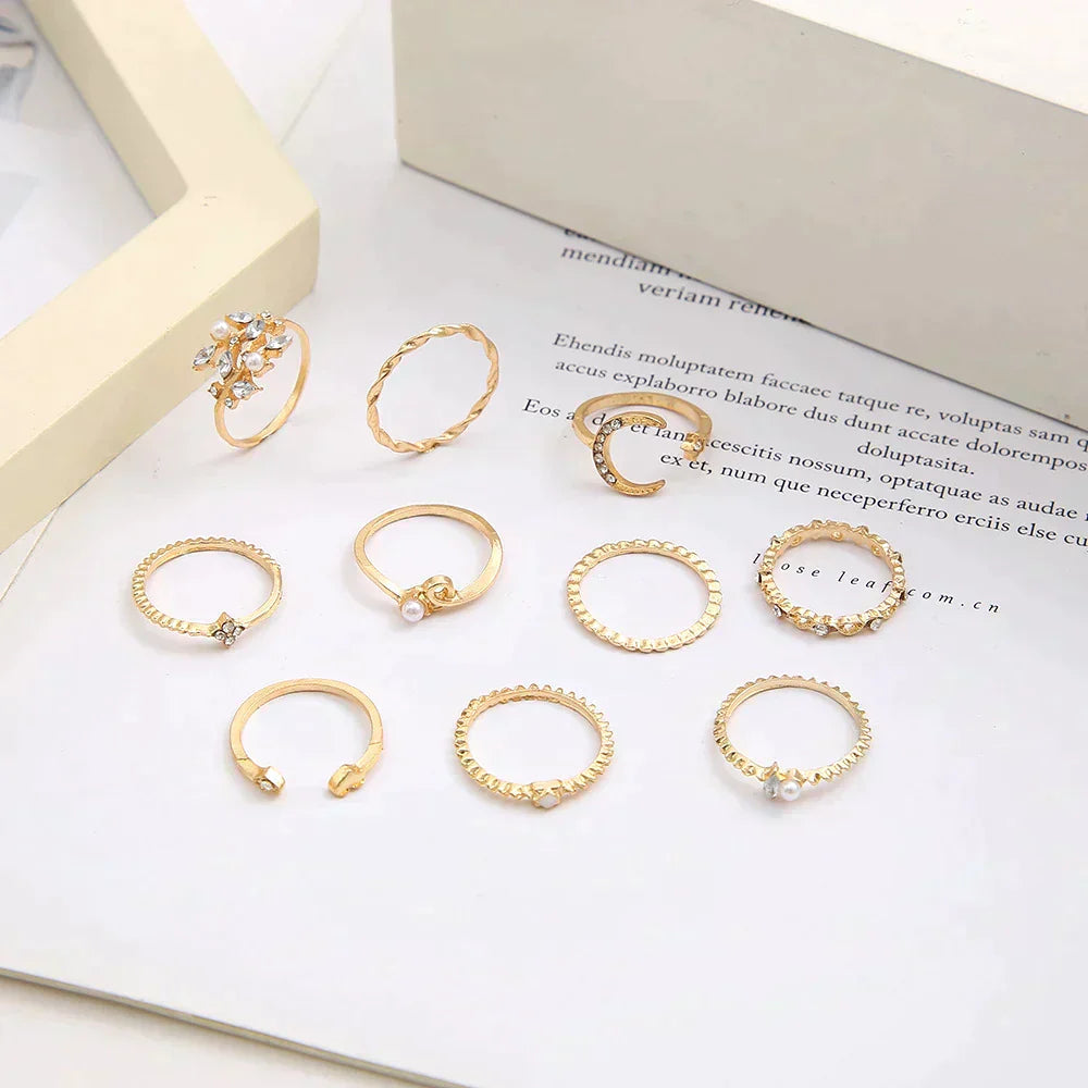 1+1 Offer: 10-Pack Bohemian Silver and Gold-Plated Rings