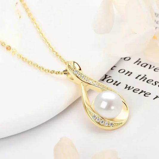Gold Infinity Pendant with Freshwater Pearl