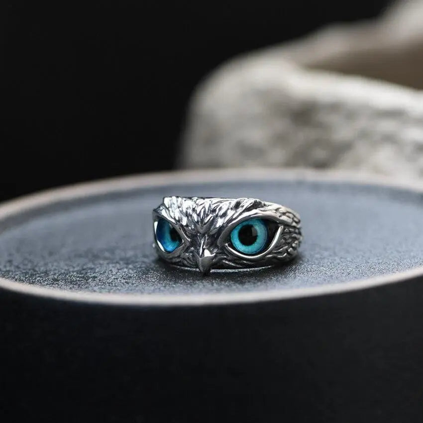 1+1 Offer: Owl of good luck adjustable ring in silver and opal