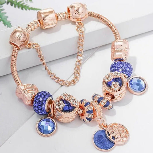 1+1 Offer: Bracelet in pink silver and blue crystal