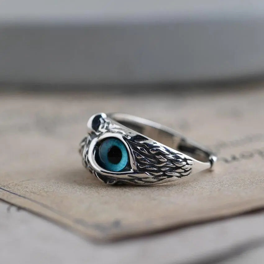 1+1 Offer: Owl of good luck adjustable ring in silver and opal