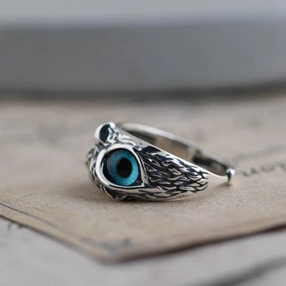 1+1 Offer: Owl of good luck adjustable ring in silver and opal