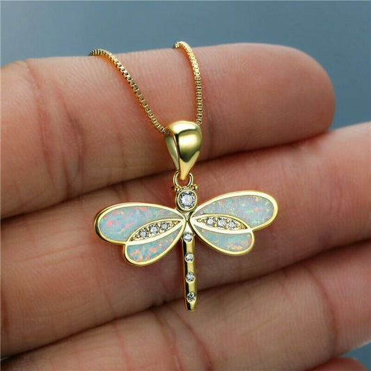 1+1 Offer: Dragonfly Necklace in Gold with Opal