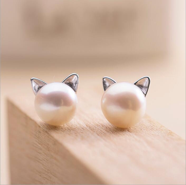 1+1 Offer: Earrings Kittens with Cultured Pearls and Silver