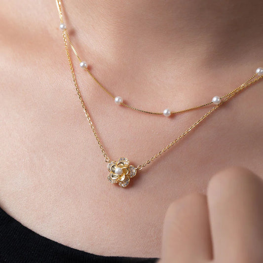 Double Layer Pearl Flower Necklace