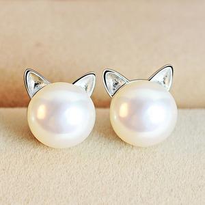 1+1 Offer: Earrings Kittens with Cultured Pearls and Silver