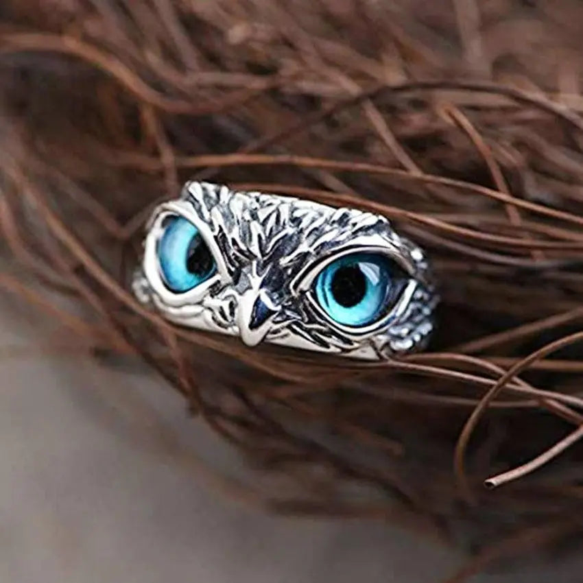 1+1 Offer: Owl of good luck adjustable ring in silver and opal